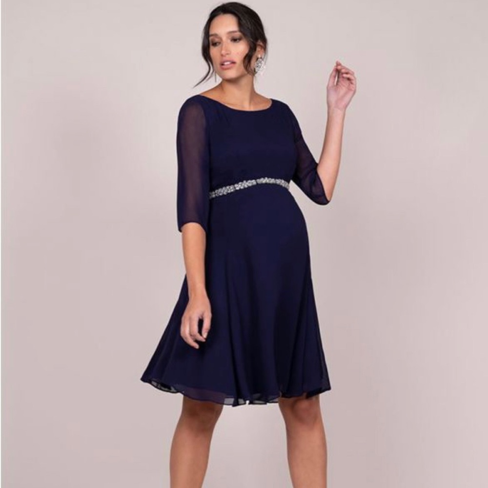 Deep Blue Beaded Maternity Cocktail Dress